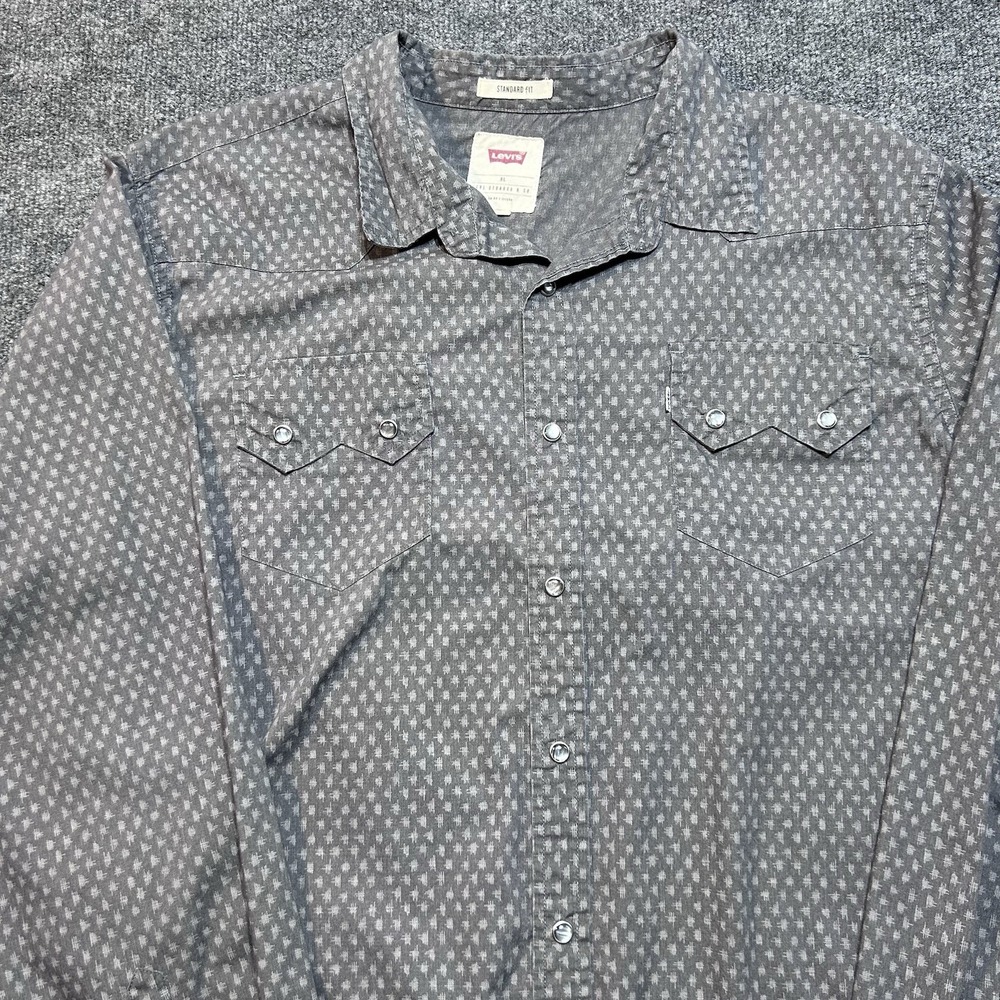 Vintage Levi's Black Denim Western Pearl Snap Button Up Shirt Large XL
